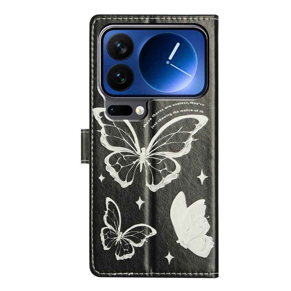 For Xiaomi 17 Pro Case Pattern Printing Wallet Stand Flip Leather Phone Cover with Strap - Butterfly