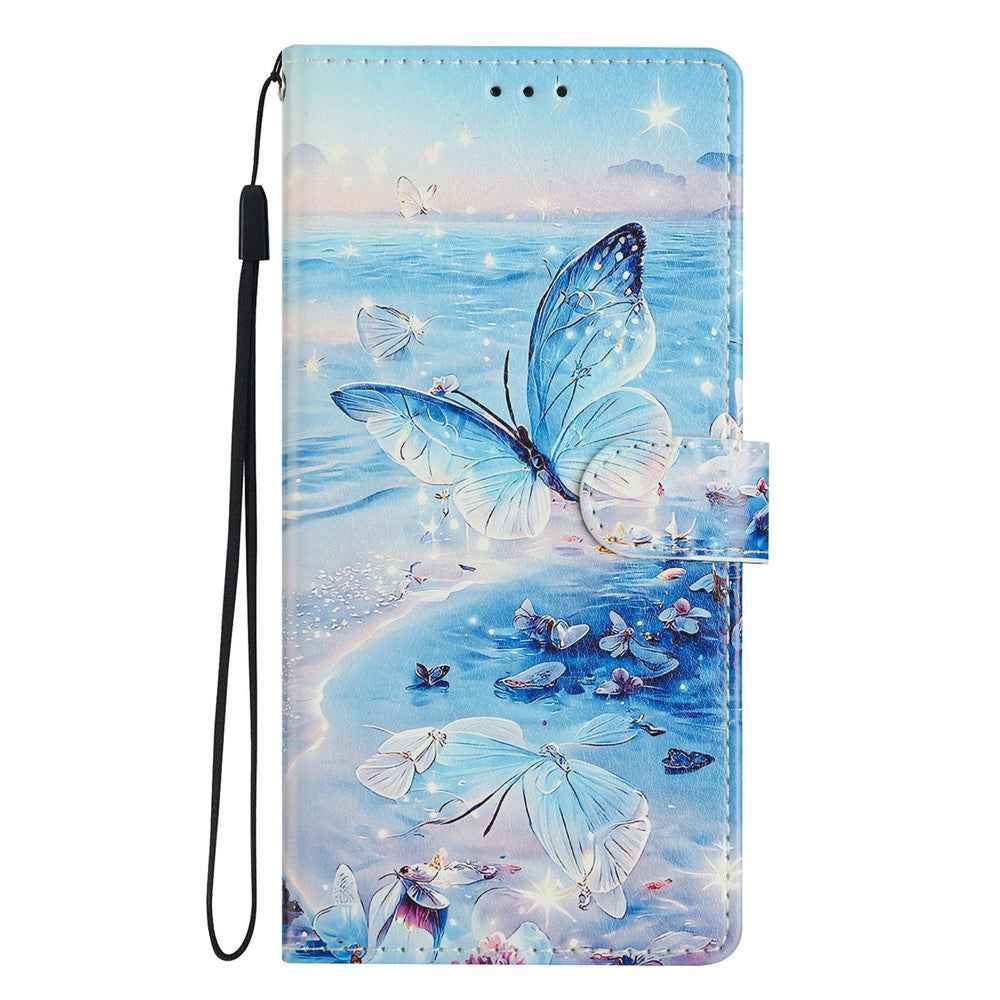For Xiaomi 17 Pro Case Pattern Printing Wallet Stand Flip Leather Phone Cover with Strap - Ocean Butterfly