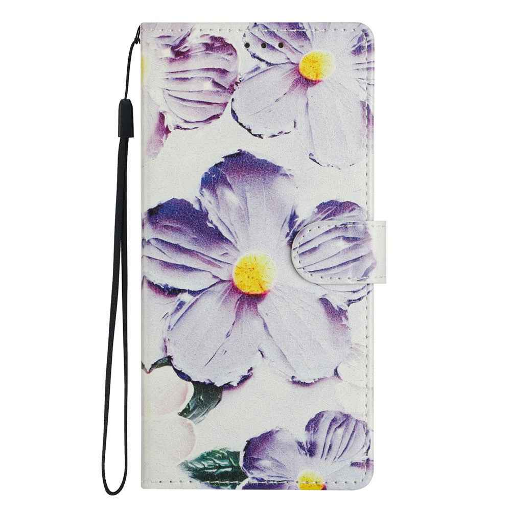 For Xiaomi 17 Pro Case Pattern Printing Wallet Stand Flip Leather Phone Cover with Strap - Purple Flower