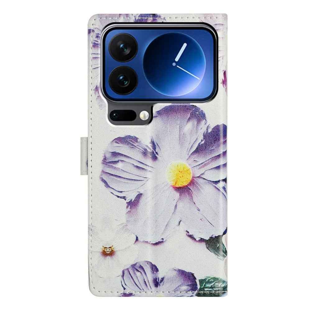 For Xiaomi 17 Pro Case Pattern Printing Wallet Stand Flip Leather Phone Cover with Strap - Purple Flower