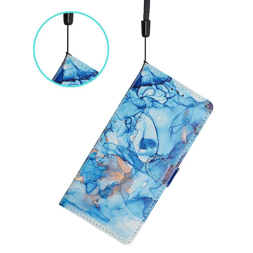 For Xiaomi 17 Pro Case Pattern Printing Wallet Stand Flip Leather Phone Cover with Strap - Blue Marble