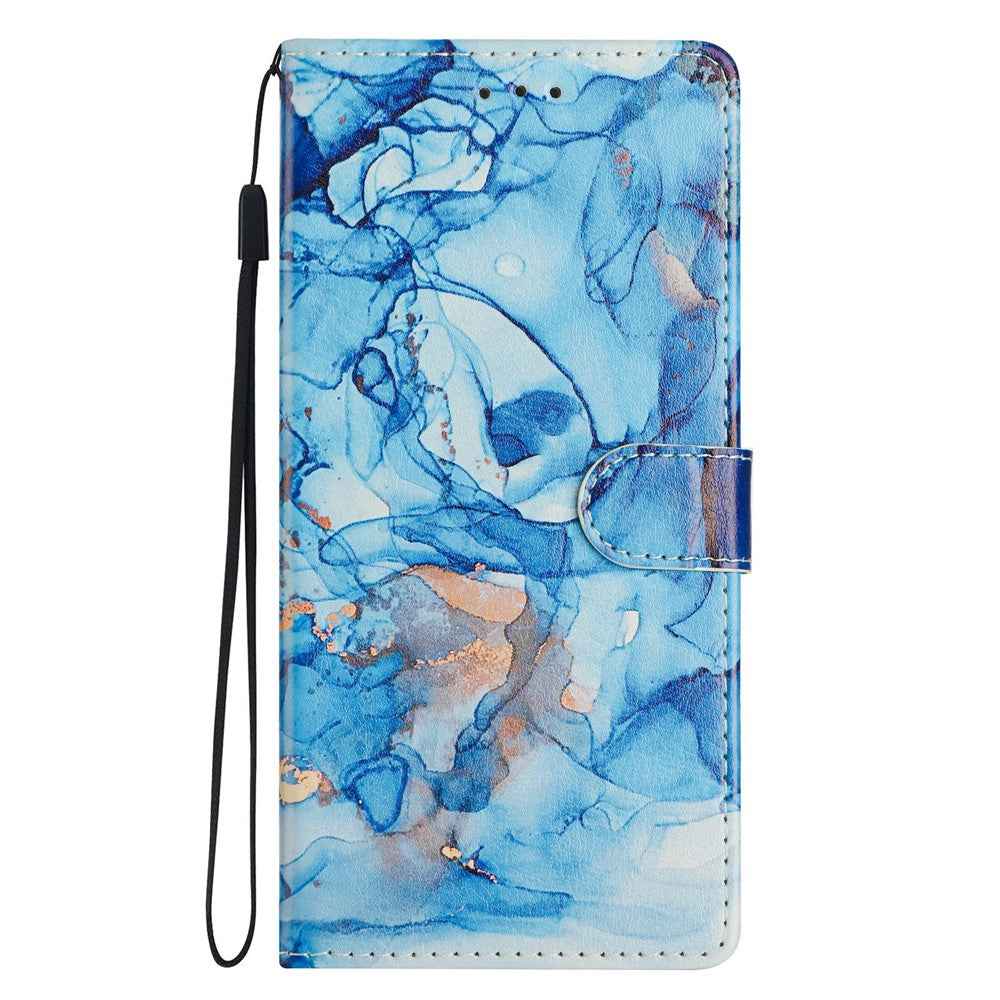 For Xiaomi 17 Pro Case Pattern Printing Wallet Stand Flip Leather Phone Cover with Strap - Blue Marble