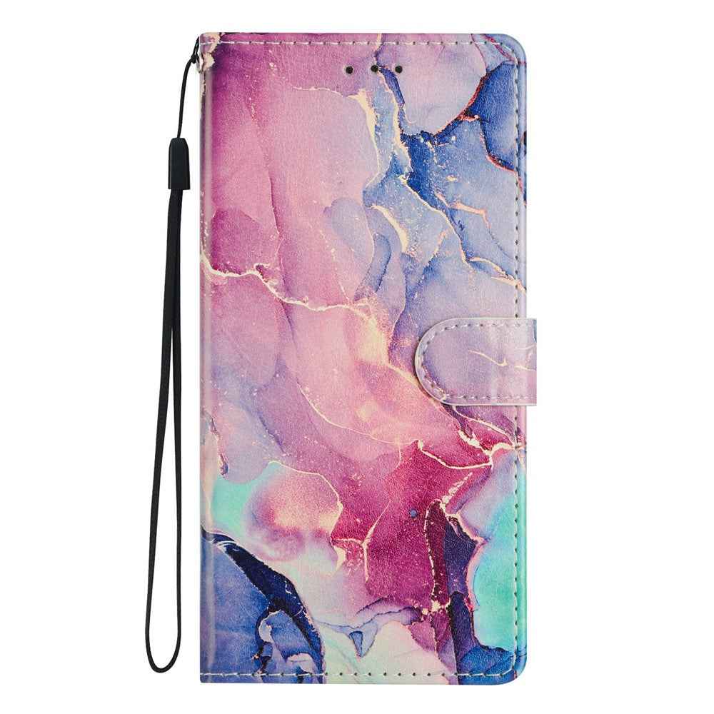 For Xiaomi 17 Pro Case Pattern Printing Wallet Stand Flip Leather Phone Cover with Strap - Green Pink Marble