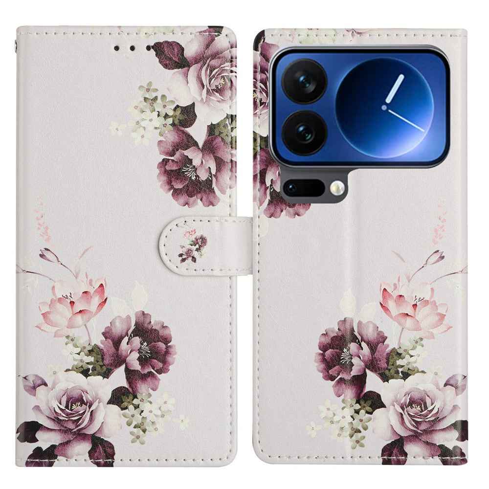For Xiaomi 17 Pro Case Pattern Printing Wallet Stand Flip Leather Phone Cover with Strap - Cross Rose