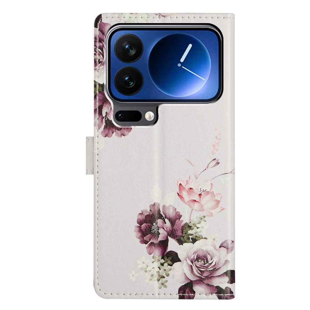 For Xiaomi 17 Pro Case Pattern Printing Wallet Stand Flip Leather Phone Cover with Strap - Cross Rose