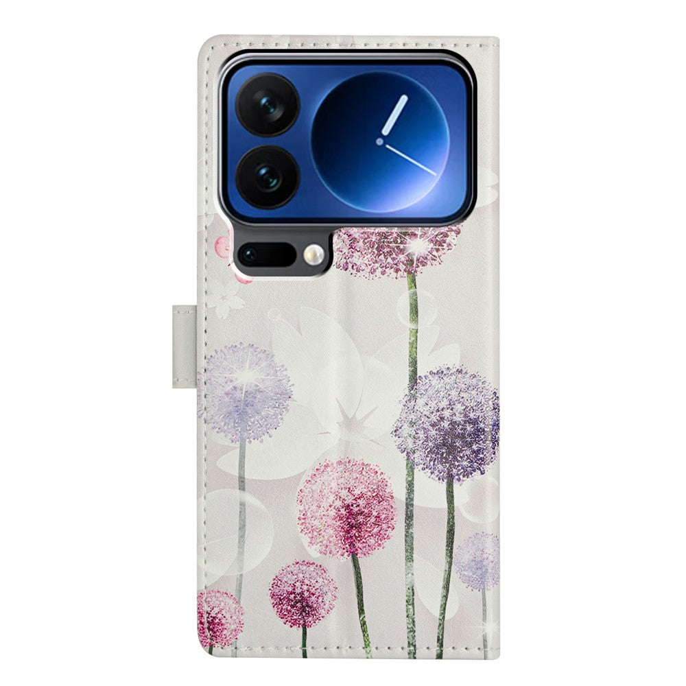 For Xiaomi 17 Pro Max Case Pattern Printing Wallet Stand Flip Leather Phone Cover with Strap - Dandelion