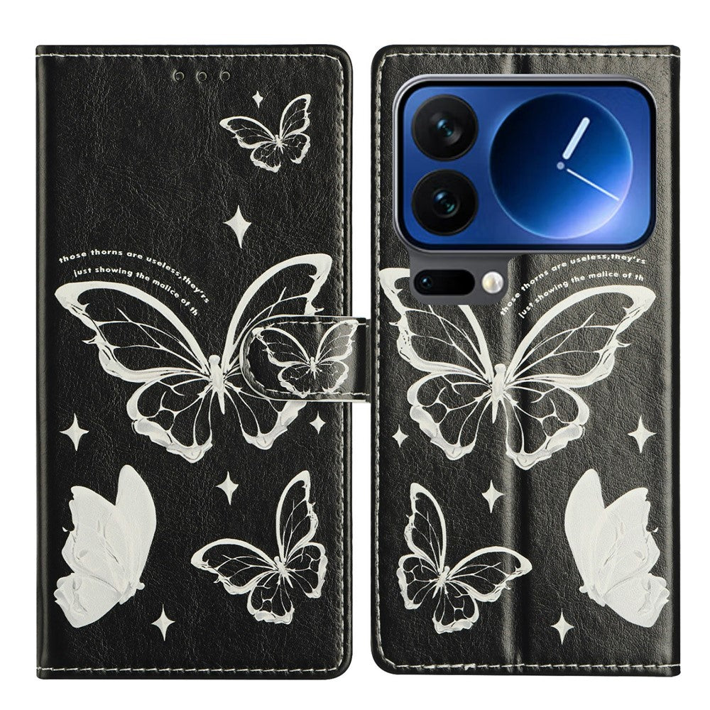For Xiaomi 17 Pro Max Case Pattern Printing Wallet Stand Flip Leather Phone Cover with Strap - Butterfly