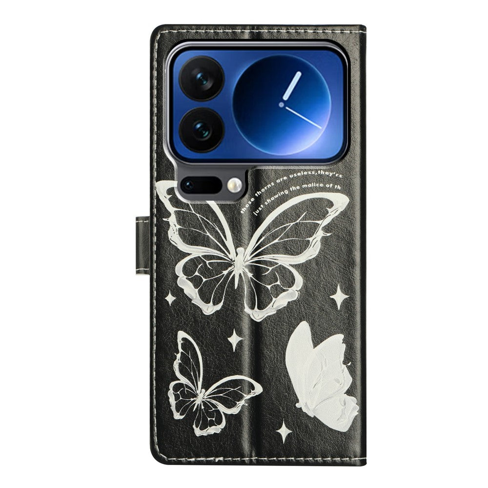 For Xiaomi 17 Pro Max Case Pattern Printing Wallet Stand Flip Leather Phone Cover with Strap - Butterfly