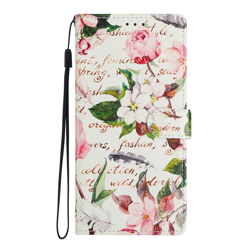 For Xiaomi 17 Pro Max Case Pattern Printing Wallet Stand Flip Leather Phone Cover with Strap - Green Leaves Flowers