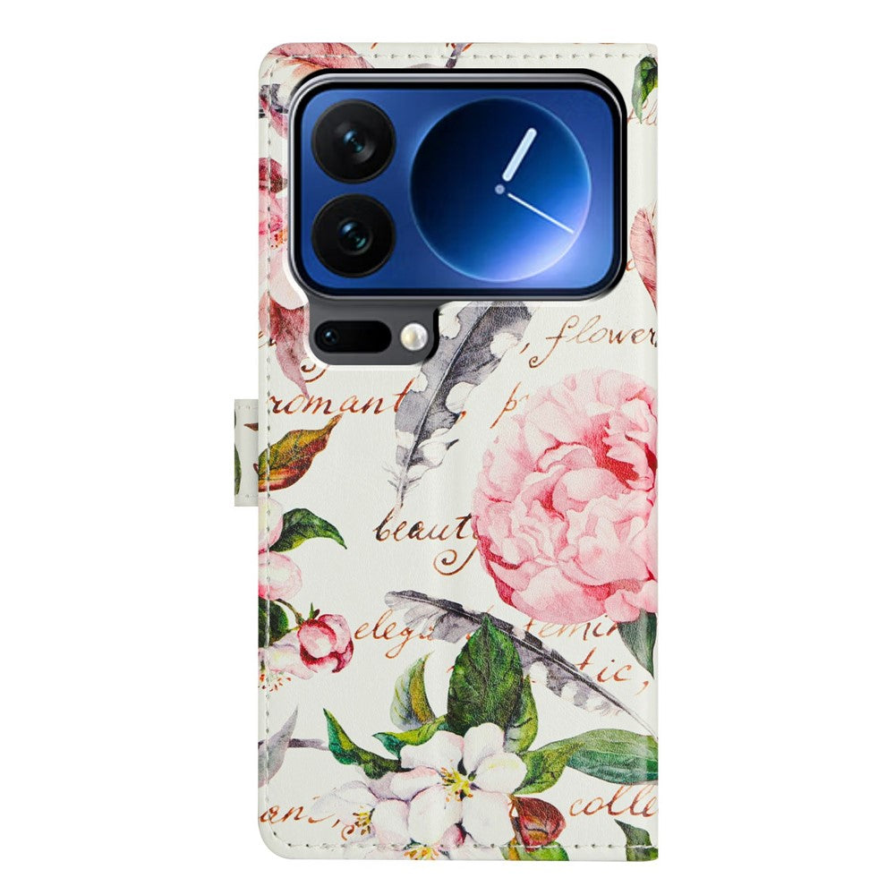 For Xiaomi 17 Pro Max Case Pattern Printing Wallet Stand Flip Leather Phone Cover with Strap - Green Leaves Flowers