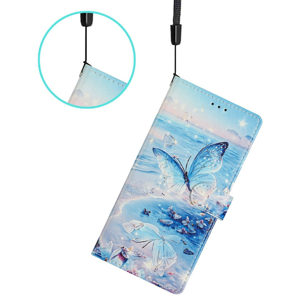 For Xiaomi 17 Pro Max Case Pattern Printing Wallet Stand Flip Leather Phone Cover with Strap - Ocean Butterfly