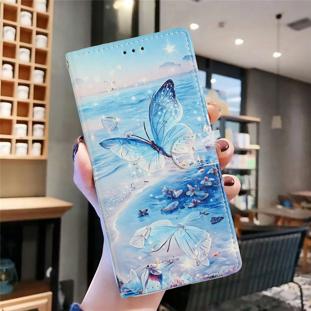 For Xiaomi 17 Pro Max Case Pattern Printing Wallet Stand Flip Leather Phone Cover with Strap - Ocean Butterfly