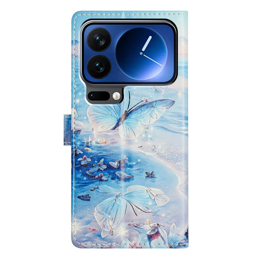 For Xiaomi 17 Pro Max Case Pattern Printing Wallet Stand Flip Leather Phone Cover with Strap - Ocean Butterfly