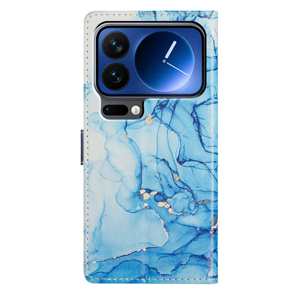 For Xiaomi 17 Pro Max Case Pattern Printing Wallet Stand Flip Leather Phone Cover with Strap - Blue Marble