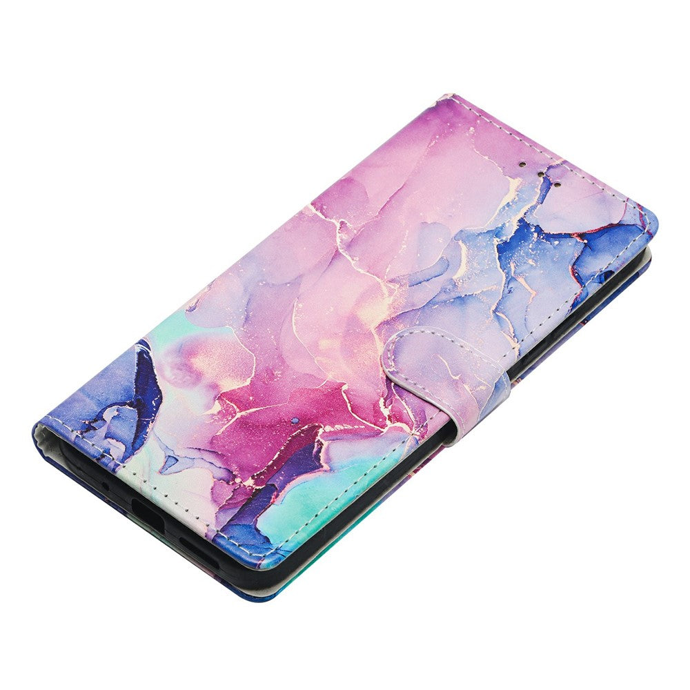 For Xiaomi 17 Pro Max Case Pattern Printing Wallet Stand Flip Leather Phone Cover with Strap - Green Pink Marble