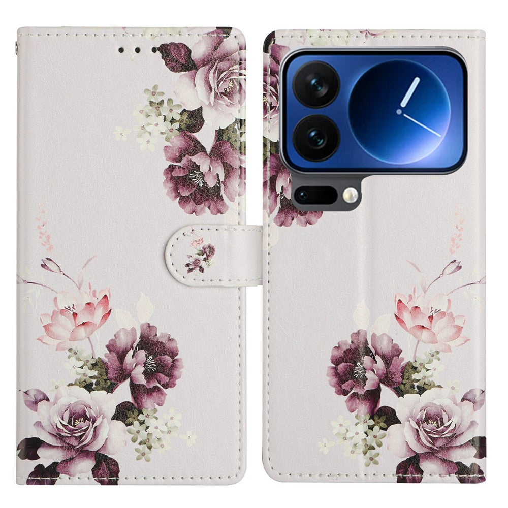 For Xiaomi 17 Pro Max Case Pattern Printing Wallet Stand Flip Leather Phone Cover with Strap - Cross Rose