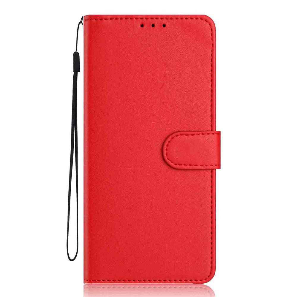 For Xiaomi 17 Pro Wallet Case with Strap  /  Multiple Card Slots Solid Color Leather Stand Phone Cover - Red