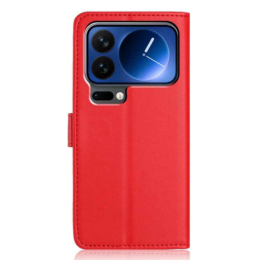 For Xiaomi 17 Pro Wallet Case with Strap  /  Multiple Card Slots Solid Color Leather Stand Phone Cover - Red