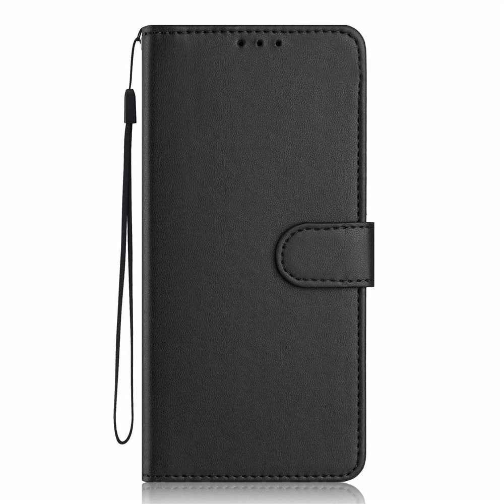 For Xiaomi 17 Pro Wallet Case with Strap  /  Multiple Card Slots Solid Color Leather Stand Phone Cover - Black