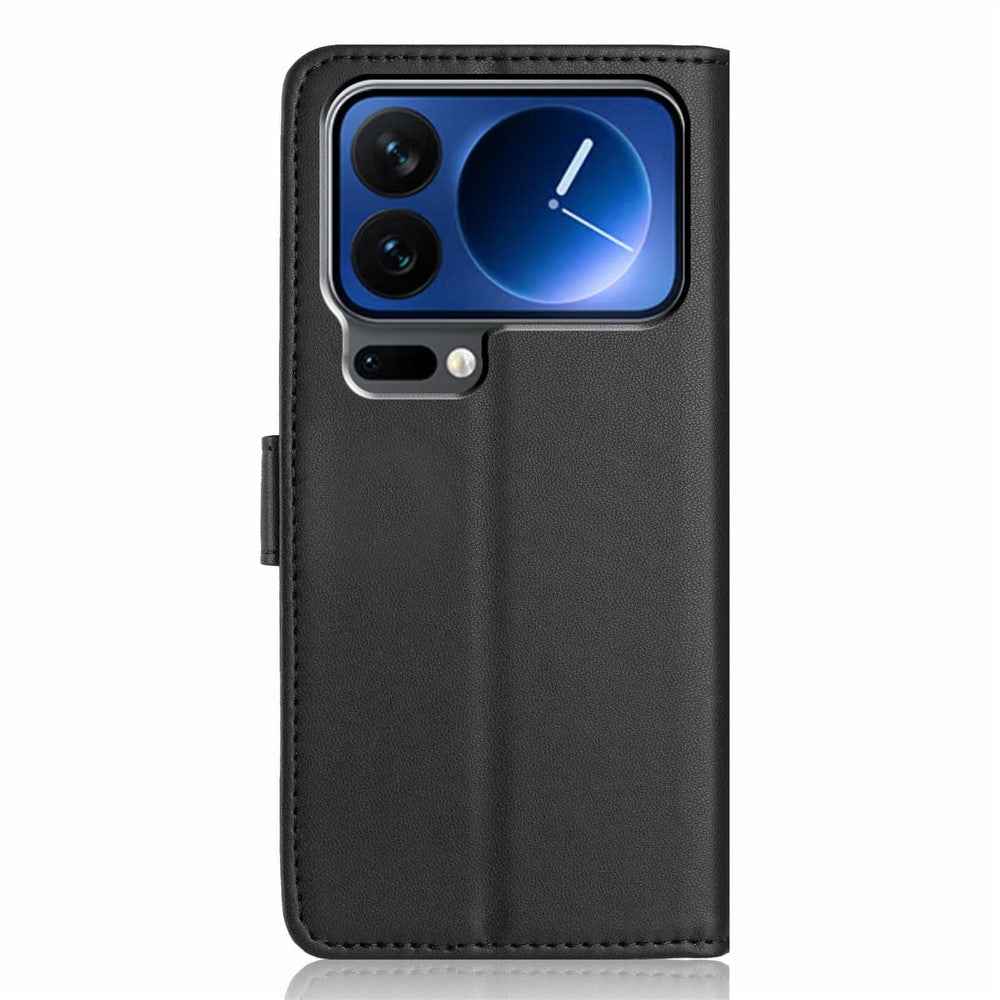 For Xiaomi 17 Pro Wallet Case with Strap  /  Multiple Card Slots Solid Color Leather Stand Phone Cover - Black