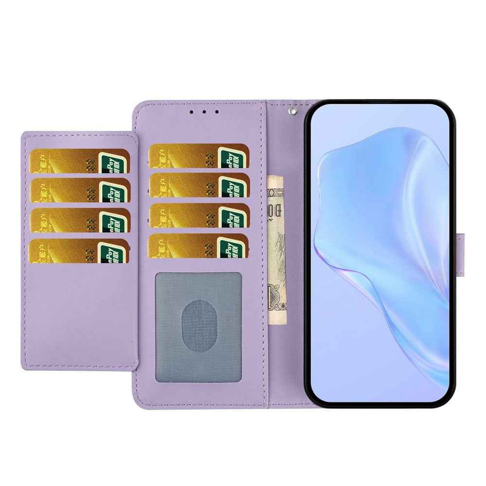 For Xiaomi 17 Pro Wallet Case with Strap  /  Multiple Card Slots Solid Color Leather Stand Phone Cover - Purple