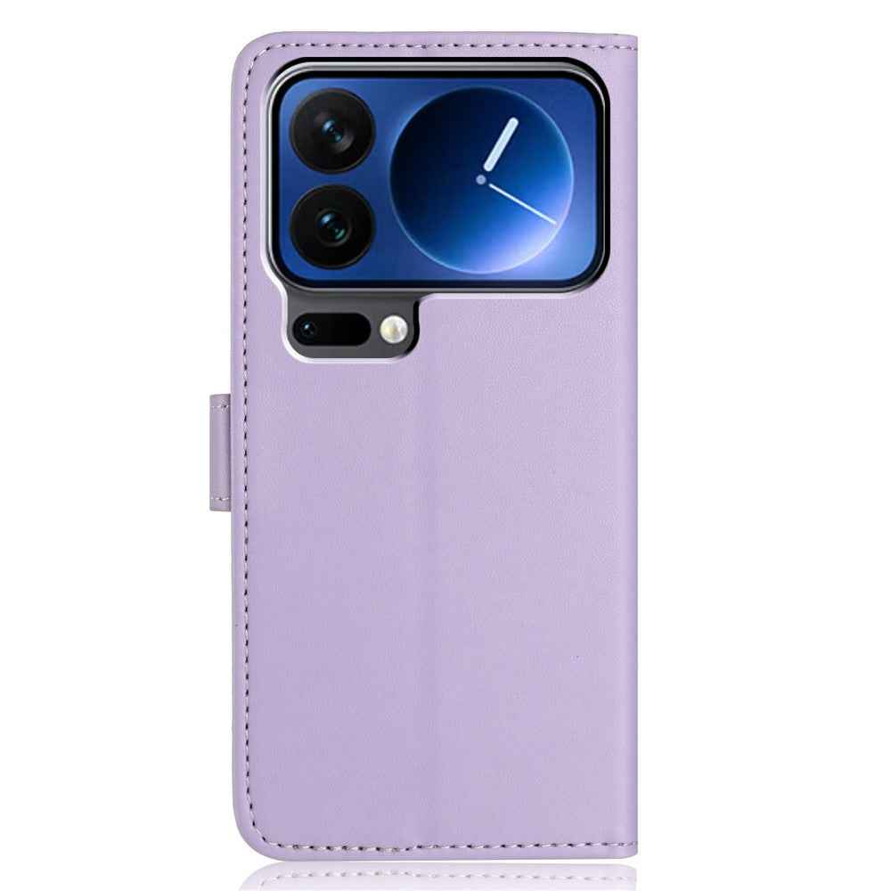 For Xiaomi 17 Pro Wallet Case with Strap  /  Multiple Card Slots Solid Color Leather Stand Phone Cover - Purple