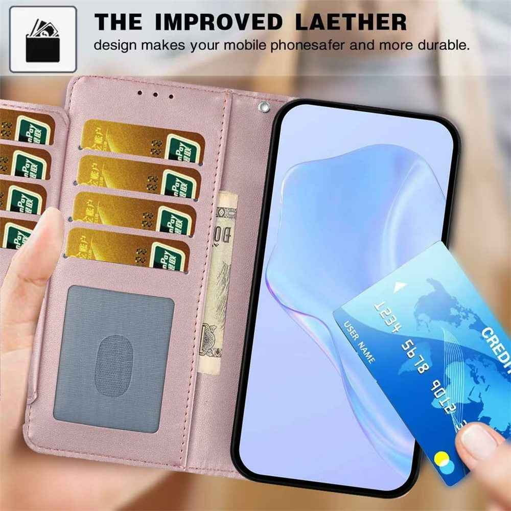For Xiaomi 17 Pro Wallet Case with Strap  /  Multiple Card Slots Solid Color Leather Stand Phone Cover - Rose Gold
