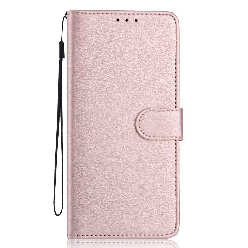 For Xiaomi 17 Pro Wallet Case with Strap  /  Multiple Card Slots Solid Color Leather Stand Phone Cover - Rose Gold