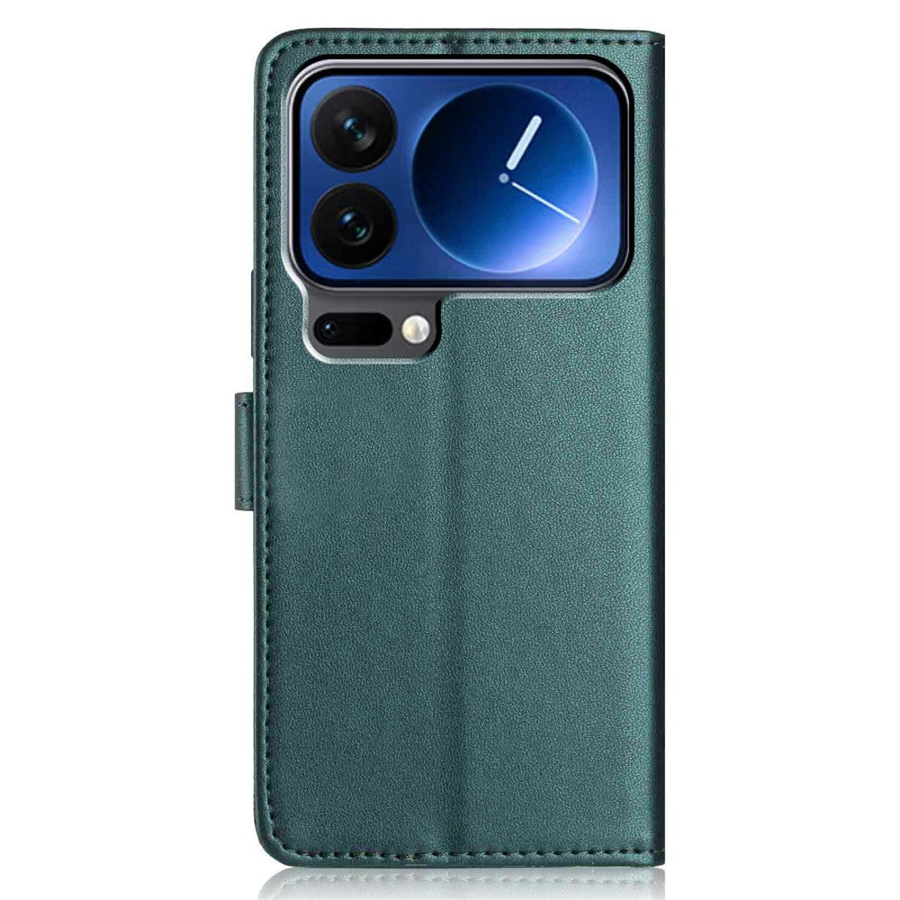 For Xiaomi 17 Pro Max Wallet Case with Strap  /  Multiple Card Slots Solid Color Leather Stand Phone Cover - Blackish Green