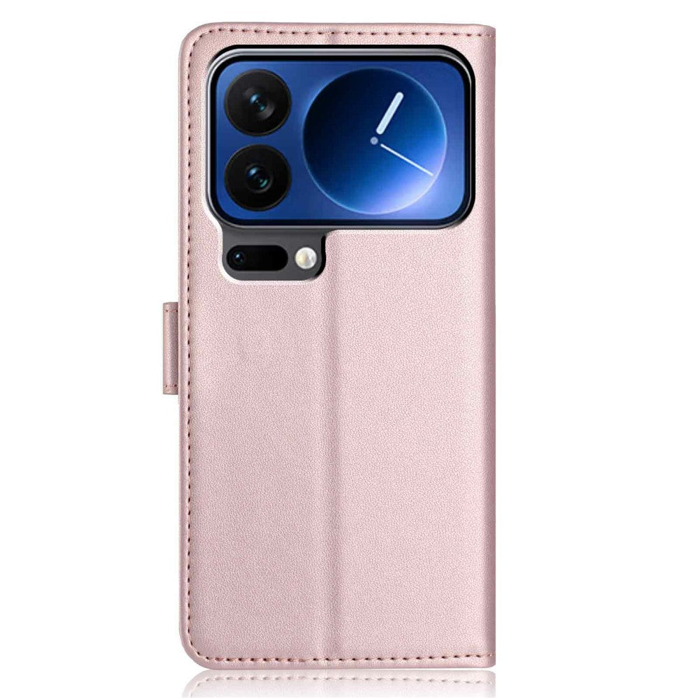 For Xiaomi 17 Pro Max Wallet Case with Strap  /  Multiple Card Slots Solid Color Leather Stand Phone Cover - Rose Gold
