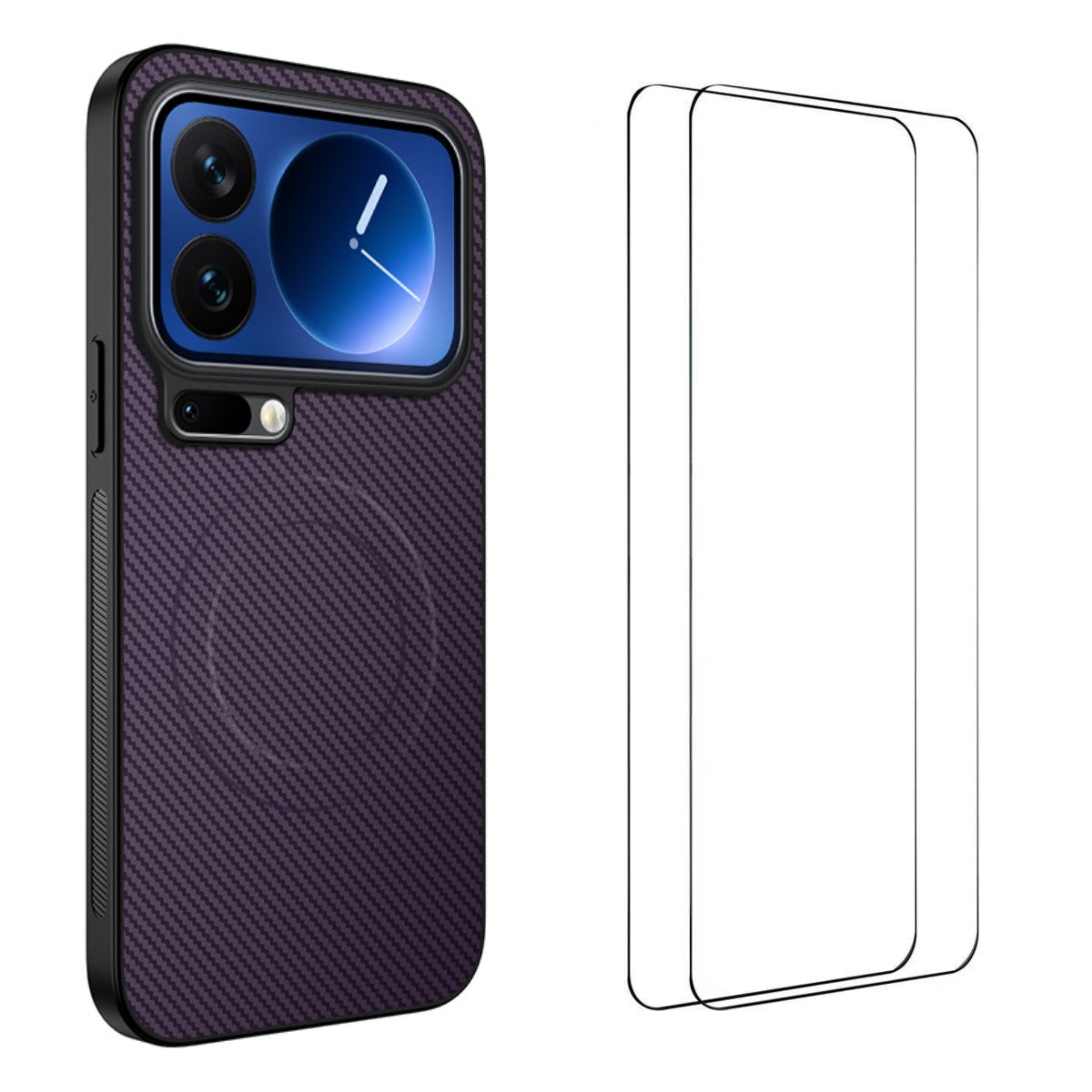For Xiaomi 17 Pro Max Magnetic Case WANLONFENG TQ1 Series Carbon Fiber Texture PC TPU Phone Cover with 2Pcs Screen Films - Purple