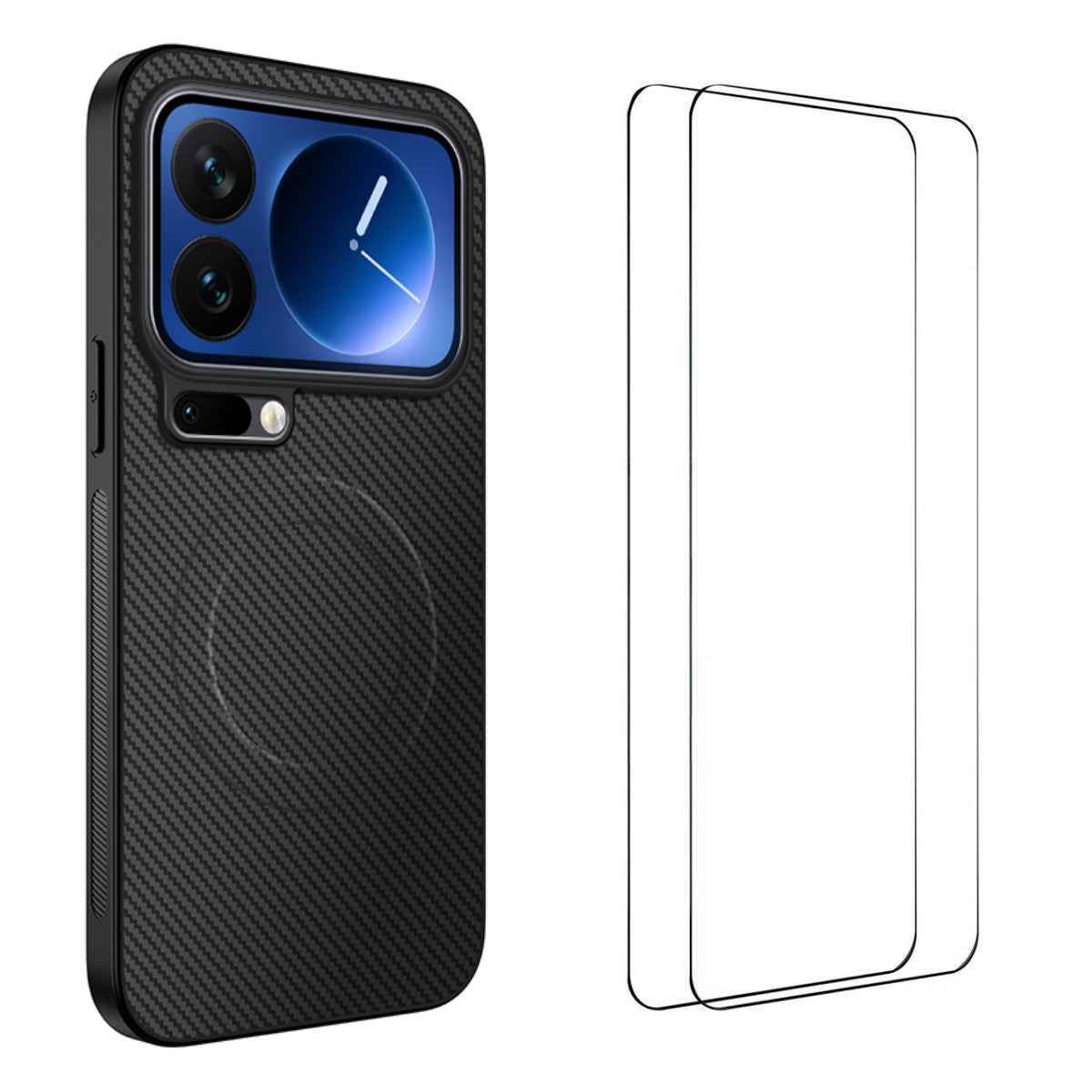 For Xiaomi 17 Pro Magnetic Case WANLONFENG TQ1 Series Carbon Fiber Texture PC TPU Phone Cover with 2Pcs Screen Films - Black