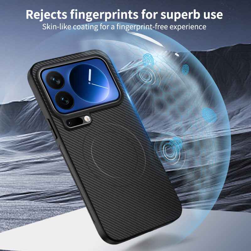 For Xiaomi 17 Pro Magnetic Case WANLONFENG TQ1 Series Carbon Fiber Texture PC TPU Phone Cover with 2Pcs Screen Films - Black
