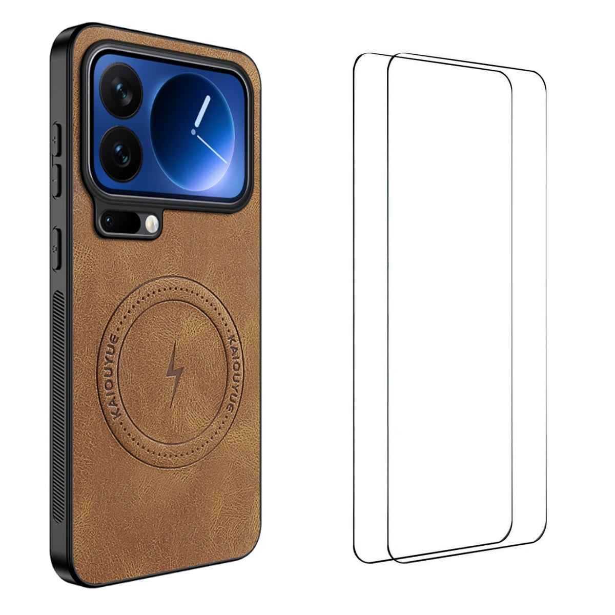 For Xiaomi 17 Pro Magnetic Case WANLONFENG SD Series PC TPU Phone Cover with 2Pcs Screen Film - Brown