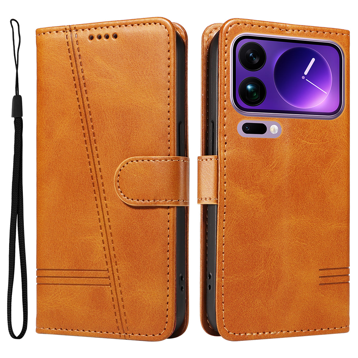 For Xiaomi 17 Pro Max Wallet Case T-Shape Lines Leather Phone Cover Stand - Brown