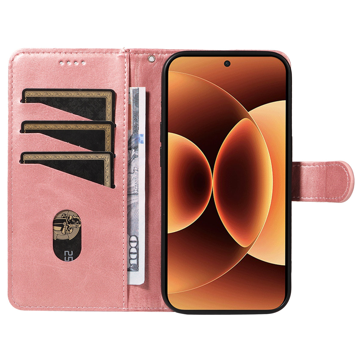 For Xiaomi 17 Pro Max Wallet Case T-Shape Lines Leather Phone Cover Stand - Rose Gold