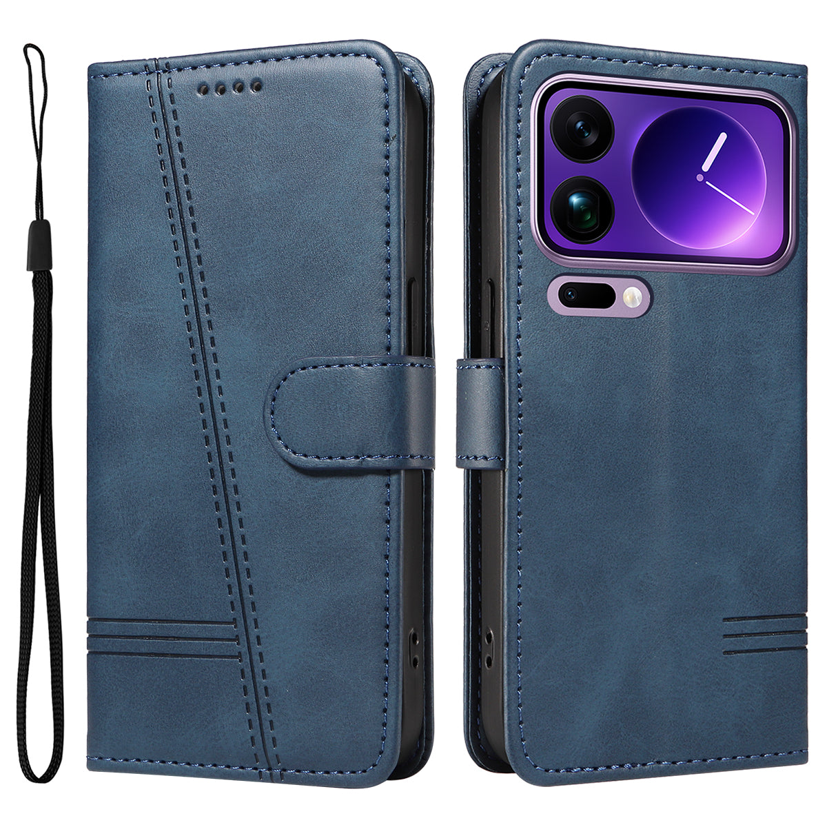 For Xiaomi 17 Pro Max Wallet Case T-Shape Lines Leather Phone Cover Stand - Blue