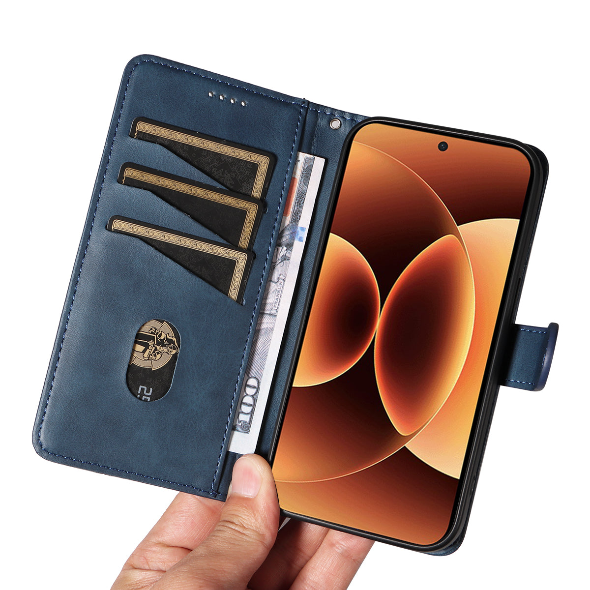 For Xiaomi 17 Pro Max Wallet Case T-Shape Lines Leather Phone Cover Stand - Blue