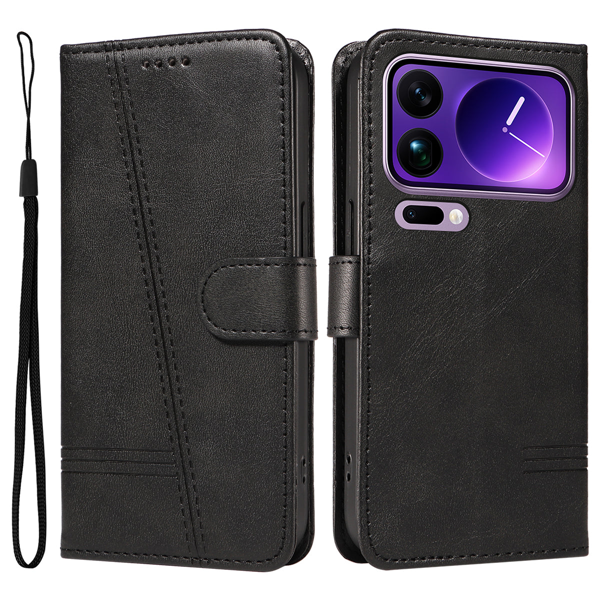 For Xiaomi 17 Pro Max Wallet Case T-Shape Lines Leather Phone Cover Stand -  Black