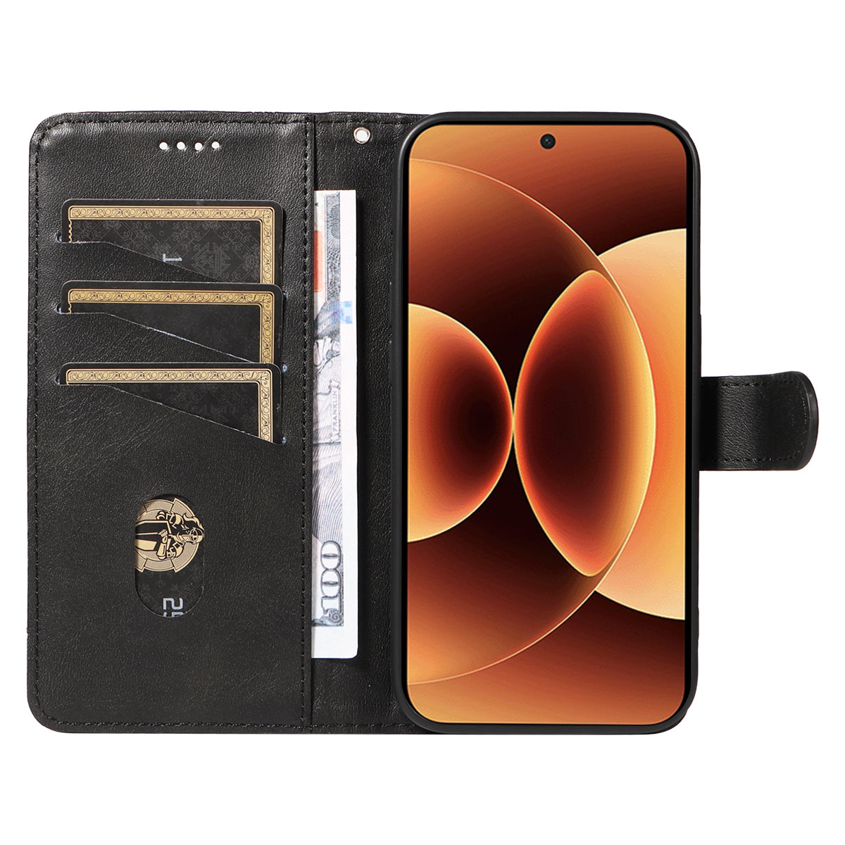 For Xiaomi 17 Pro Max Wallet Case T-Shape Lines Leather Phone Cover Stand -  Black