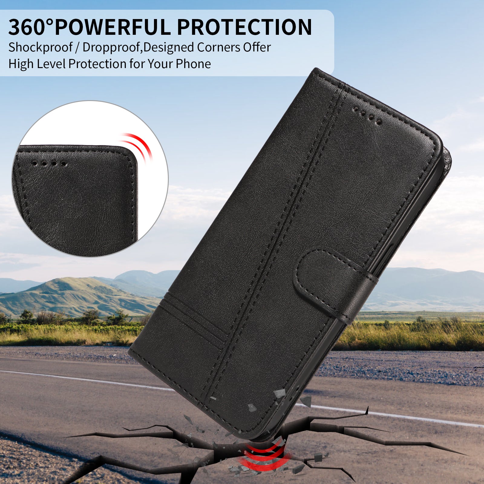 For Xiaomi 17 Pro Max Wallet Case T-Shape Lines Leather Phone Cover Stand -  Black