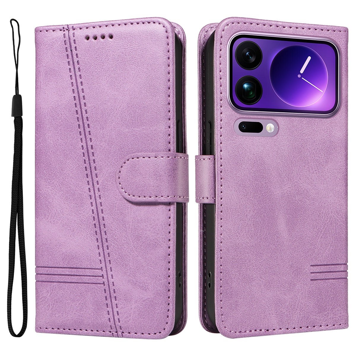 For Xiaomi 17 Pro Max Wallet Case T-Shape Lines Leather Phone Cover Stand -  Light Purple