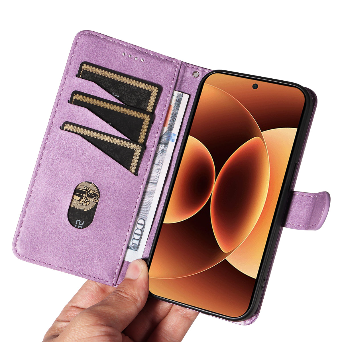 For Xiaomi 17 Pro Max Wallet Case T-Shape Lines Leather Phone Cover Stand -  Light Purple
