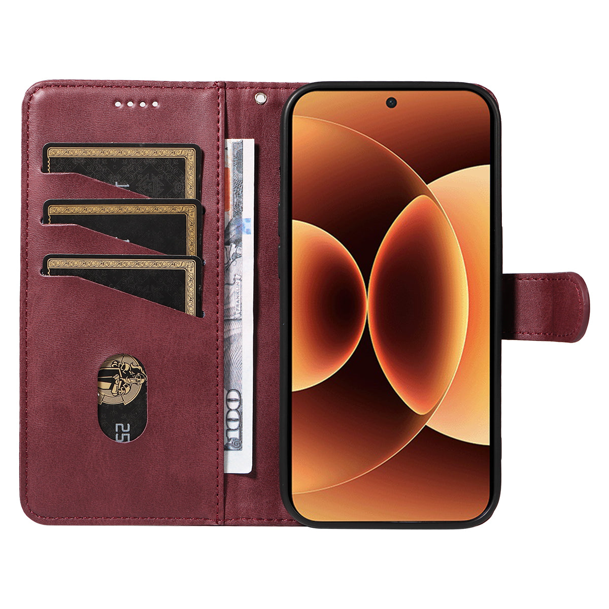 For Xiaomi 17 Pro Max Wallet Case T-Shape Lines Leather Phone Cover Stand - Wine Red