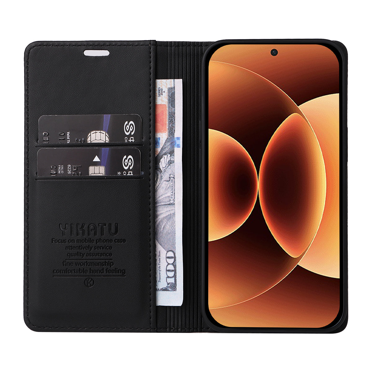 For Xiaomi 17 Pro Max Phone Cases YIKATU Magnetic Closure PU Leather Mobile Cover - Black