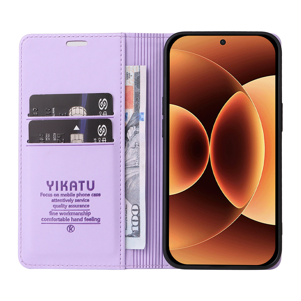 For Xiaomi 17 Pro Max Phone Cases YIKATU Magnetic Closure PU Leather Mobile Cover -  Light Purple
