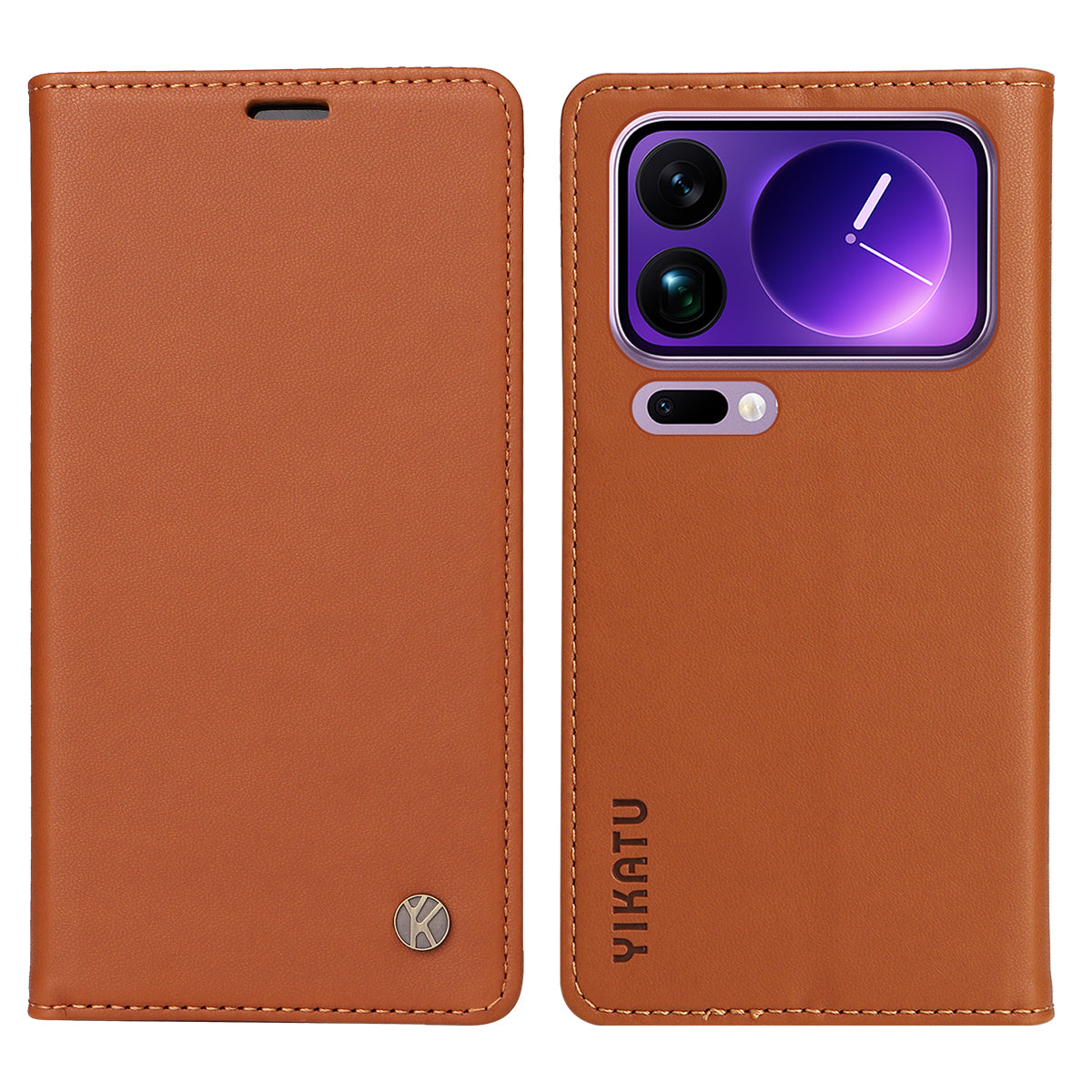 For Xiaomi 17 Pro Max Phone Cases YIKATU Magnetic Closure PU Leather Mobile Cover - Brown