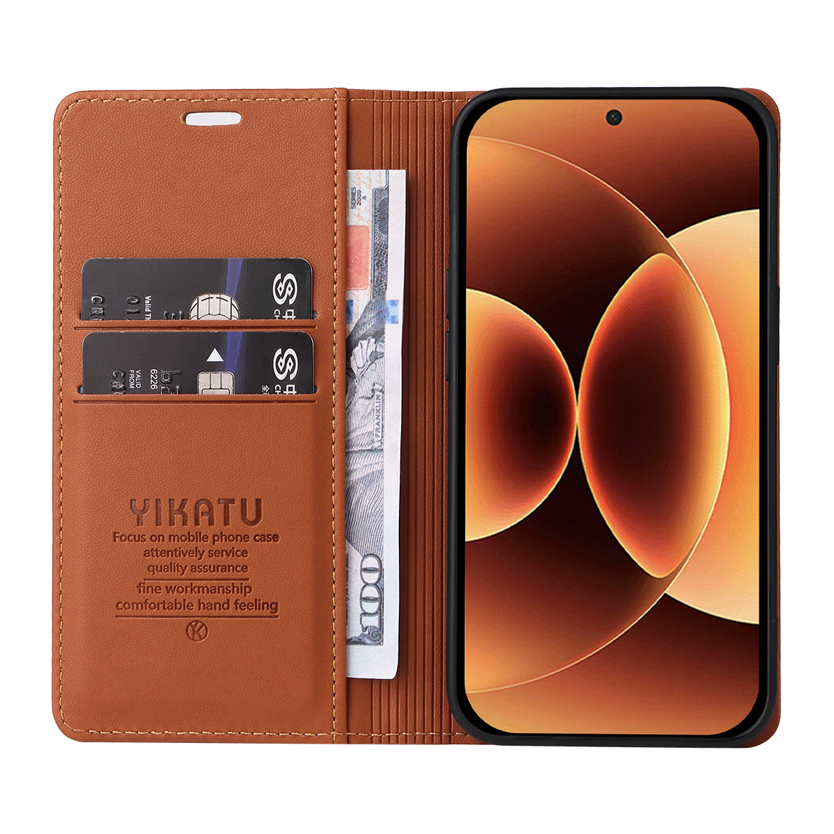 For Xiaomi 17 Pro Max Phone Cases YIKATU Magnetic Closure PU Leather Mobile Cover - Brown