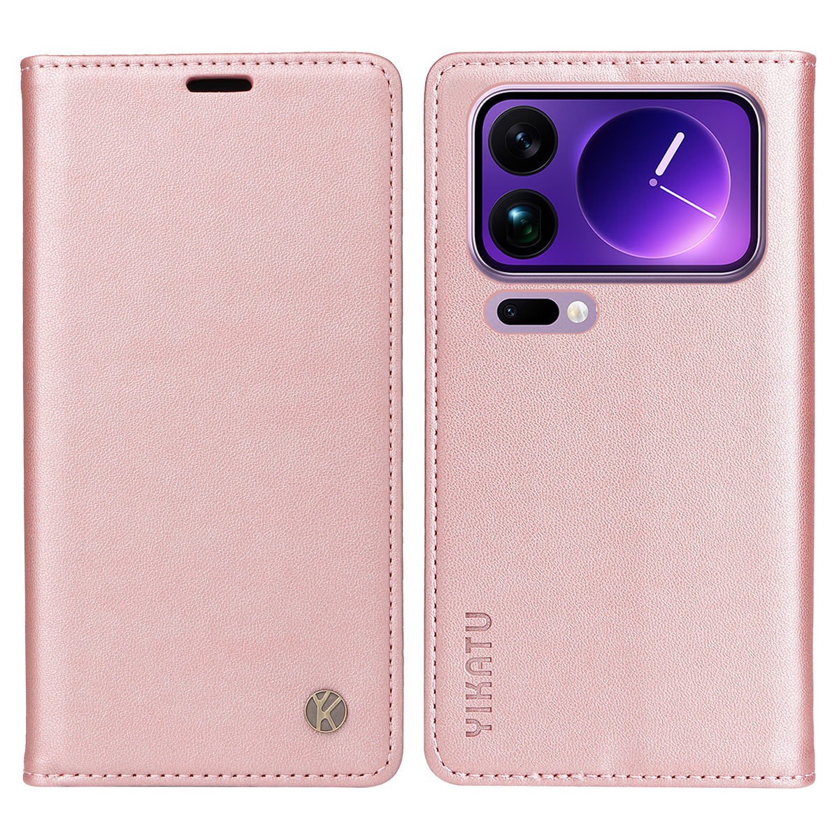 For Xiaomi 17 Pro Max Phone Cases YIKATU Magnetic Closure PU Leather Mobile Cover -  Rose Gold