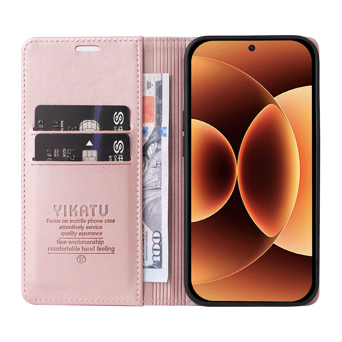 For Xiaomi 17 Pro Max Phone Cases YIKATU Magnetic Closure PU Leather Mobile Cover -  Rose Gold